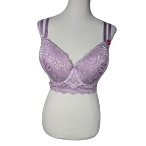 Ashley Stewart 40DDD Lavender Lace Longline Bra NWT